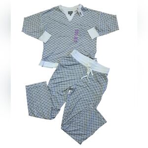 Berkley Jensen 2 Pc Pajama Set Grey Print Size Small